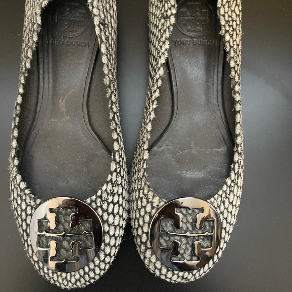 Tory Burch Black and White Woven Flats